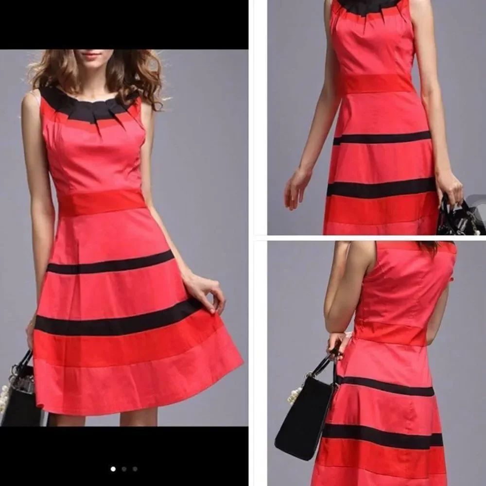 YUZHONGXIEHOU Elegant Red and Black Women's Dress size 10